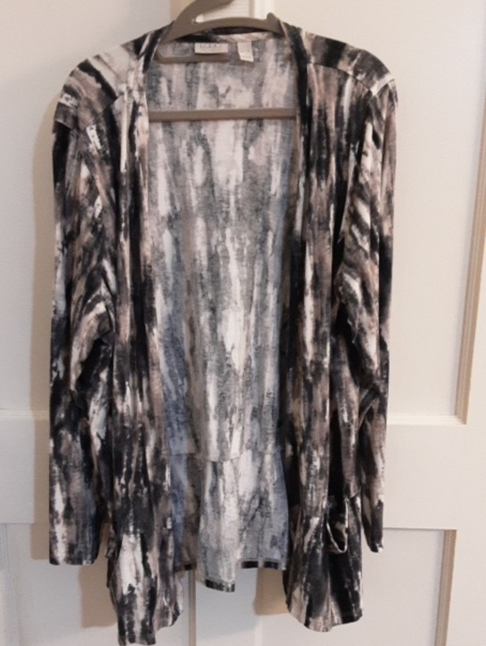 LOGO Abstract Print Open-Front Women’s Cardigan Sweater - Black & Gray